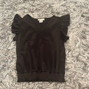 Girls size 12 black silk satin blouse, Tweenstyle by Stoopher v-neck puff sleeve